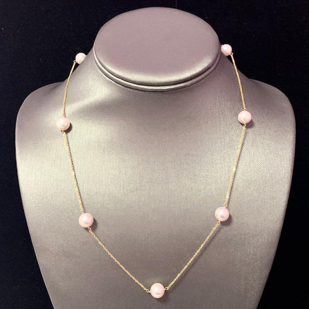 Akoya Pearl Tincup Necklace 14k Gold 8.4 mm 19.5" Certified $1,850 721782